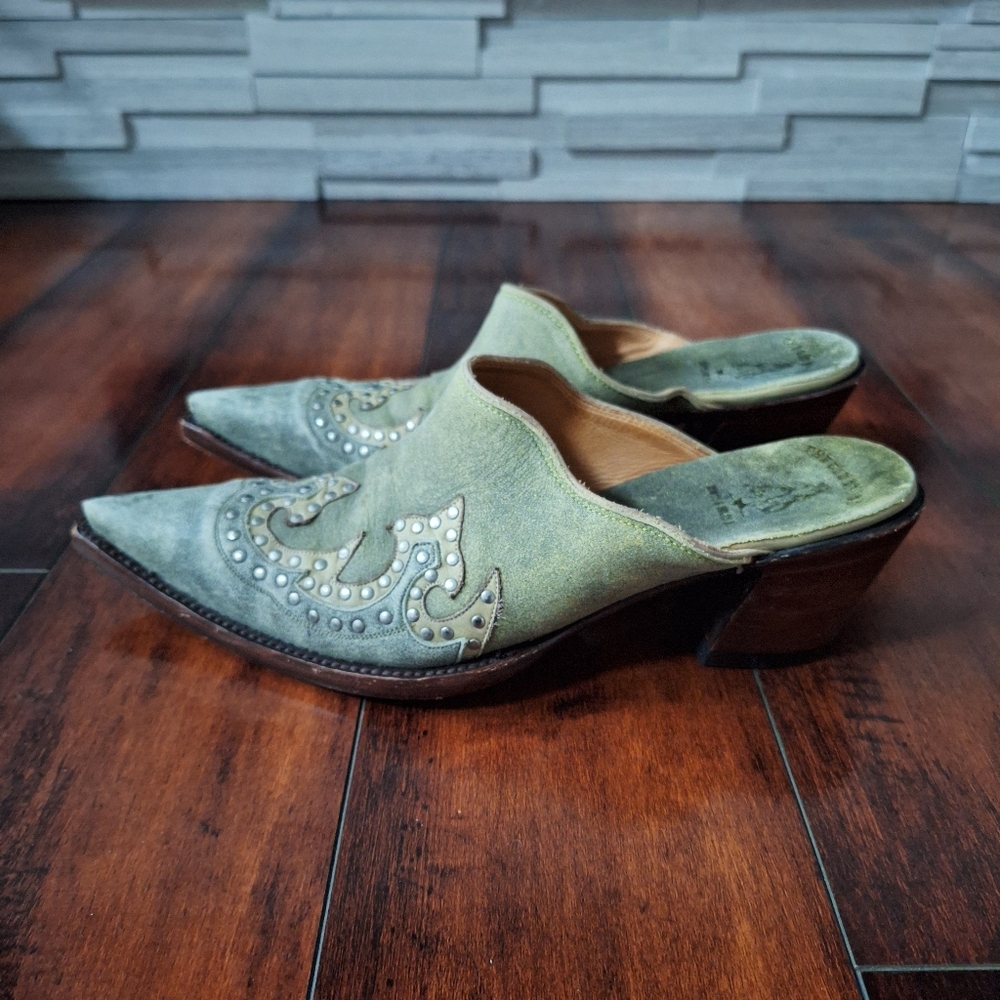 Green Pointed Toe Slip-On Women's Mules - Picture 2 of 9